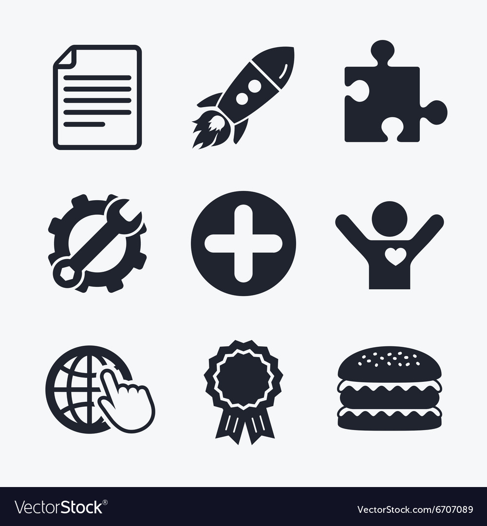 Plus circle and puzzle signs file globe