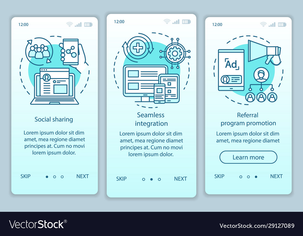 Referral program key items onboarding mobile app Vector Image Referral program key items onboarding mobile app