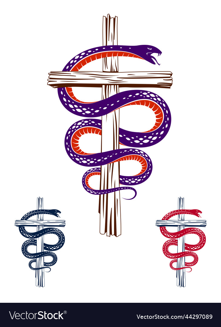 Schlange auf einem Kreuz Vintage Tattoo Schlangenpackungen vector image Schlange auf einem Kreuz Vintage Tattoo Schlangenpackungen