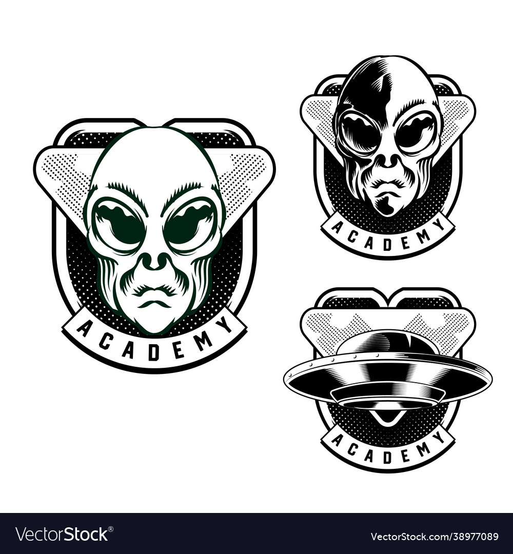 Set alien badge emblem head for logo