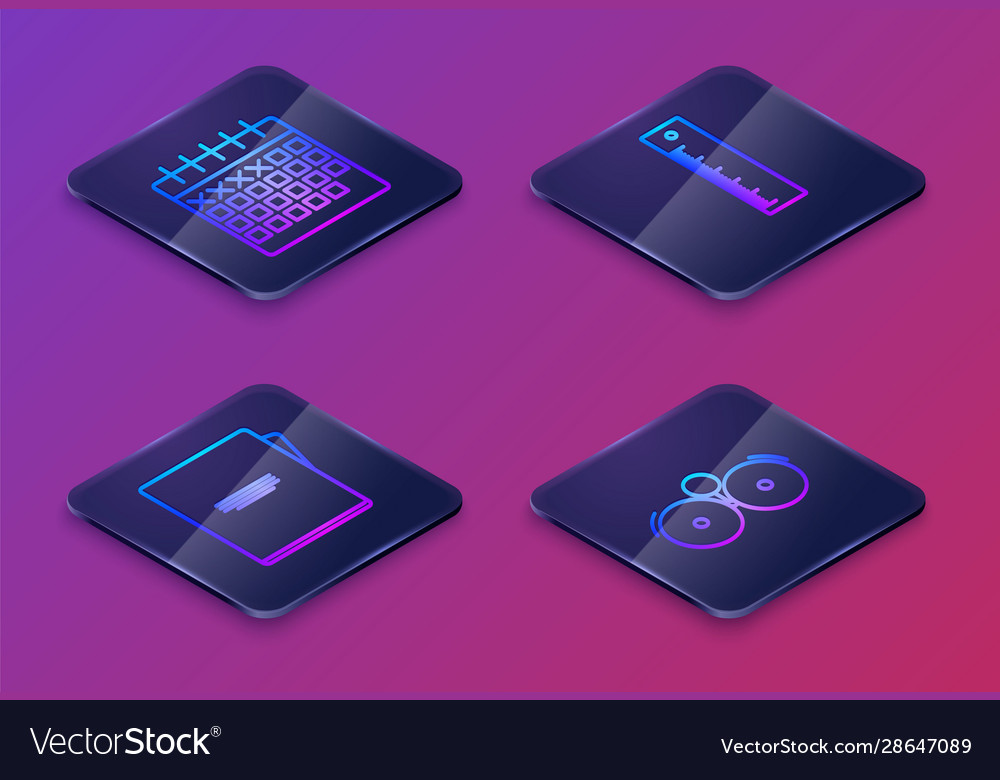 Set isometric line calendar notebook ruler vector image Set isometric line calendar notebook ruler