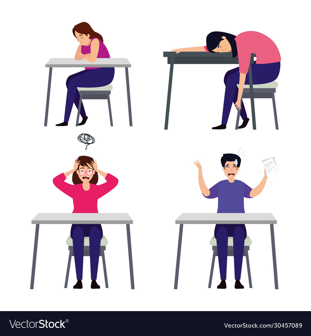 Set scenes people with stress attack Royalty Free Vector