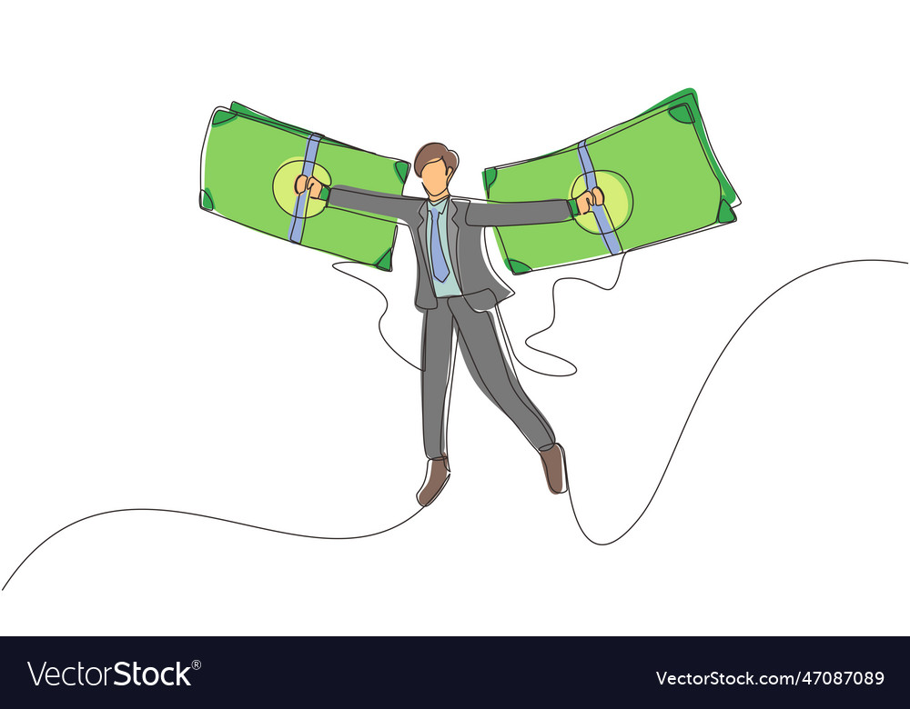 Single continuous line drawing businessman flying Vector Image