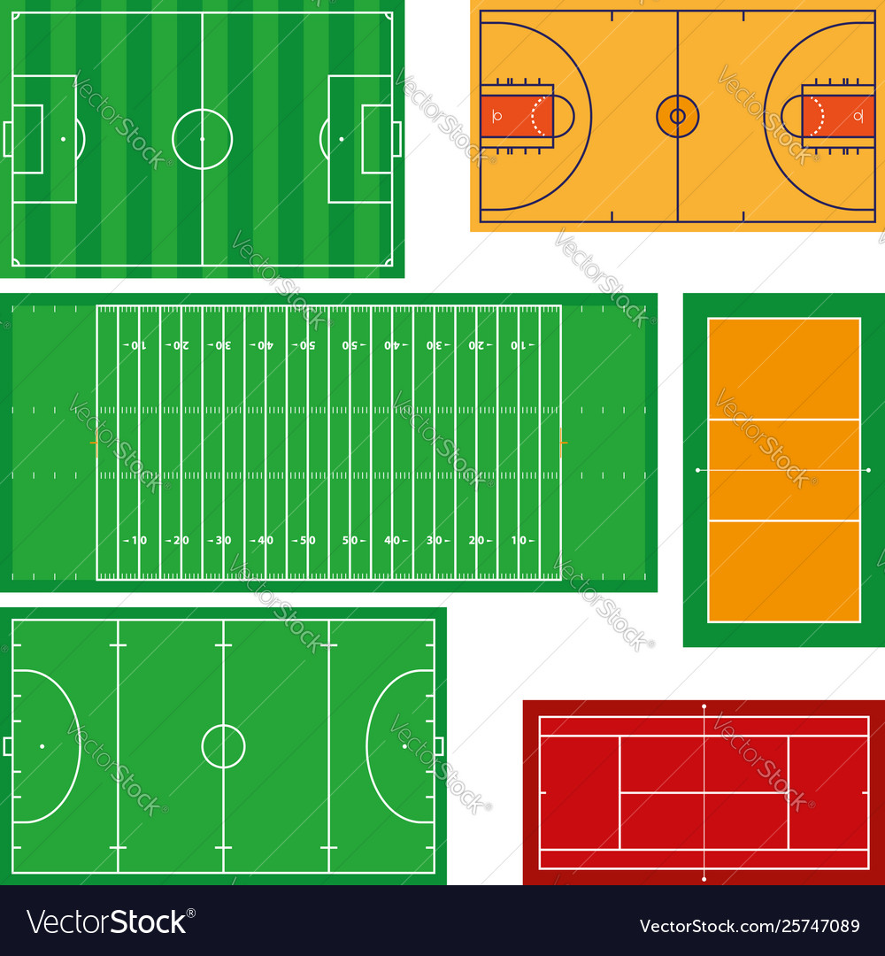 Six sport field plans from football to tennis Vector Image