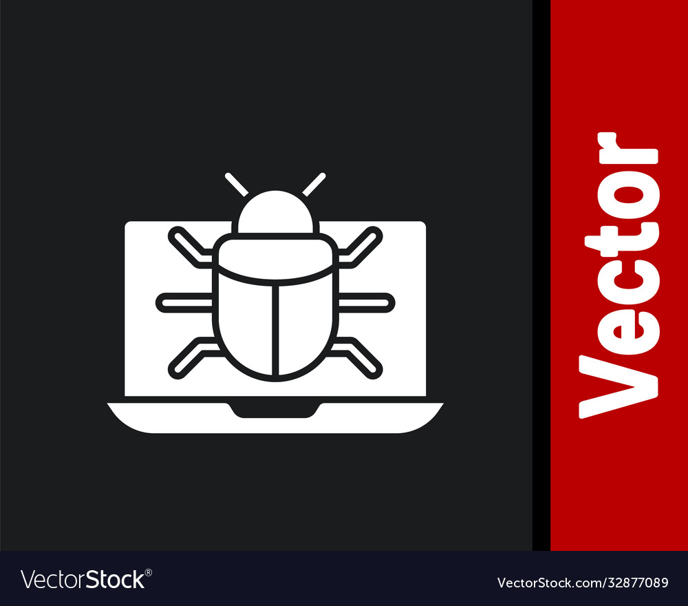 White system bug on monitor icon isolated black Vector Image White system bug on monitor icon isolated black