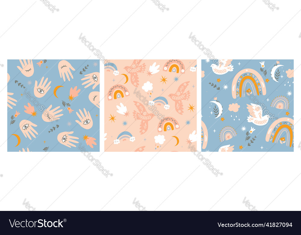 Collection of seamless patterns in boho style vector image Collection of seamless patterns in boho style