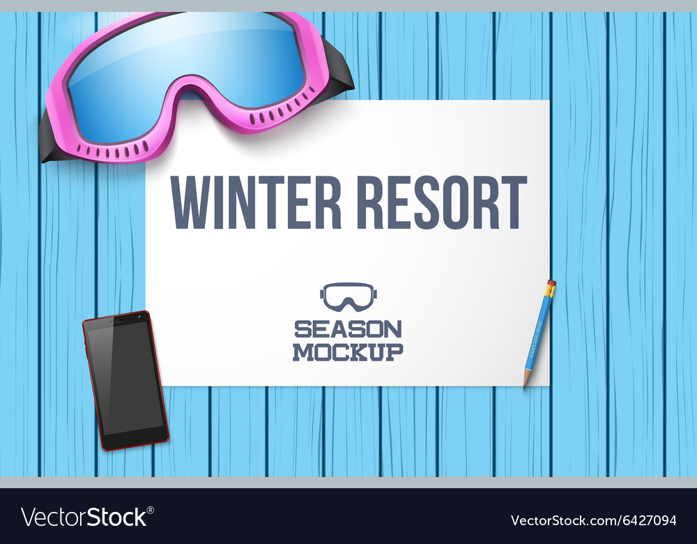 Creative winter workplace with white paper top