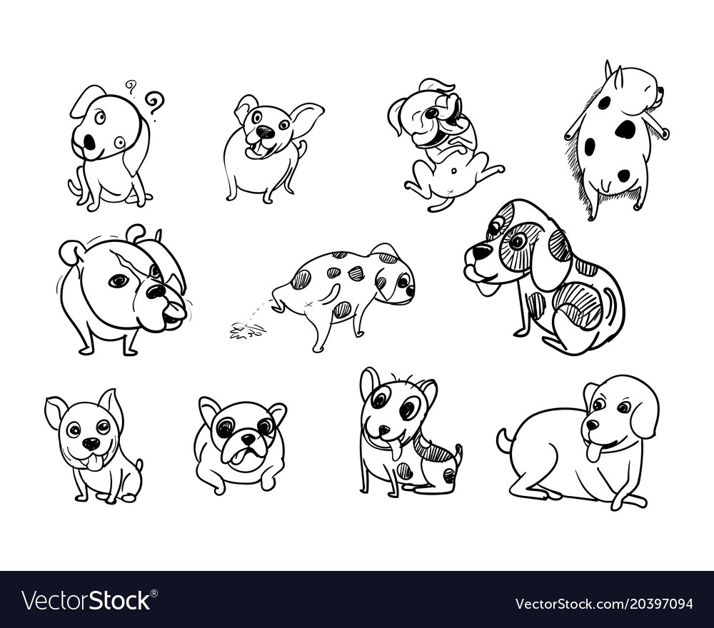 Drawing doodle set of dog