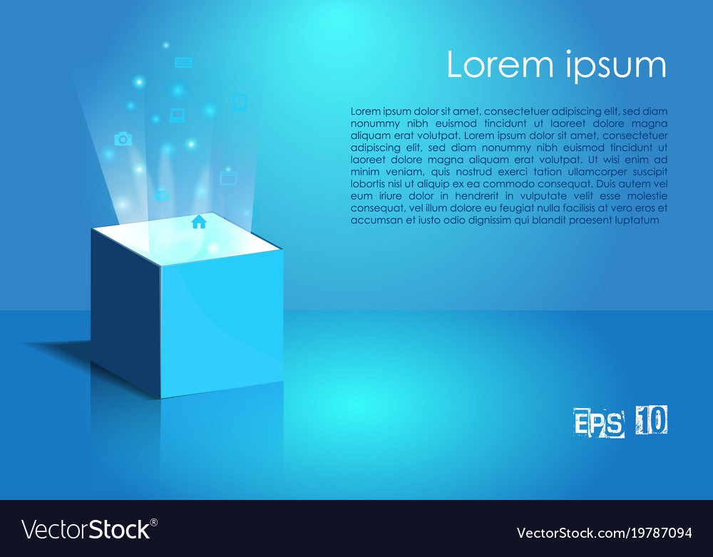 Magic box with light and icon in blue color Vector Image