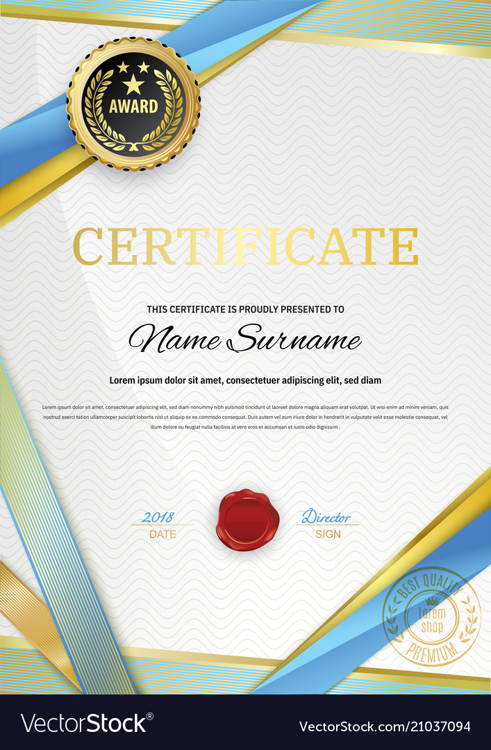 official white certificate with gold blue ribbons vector image