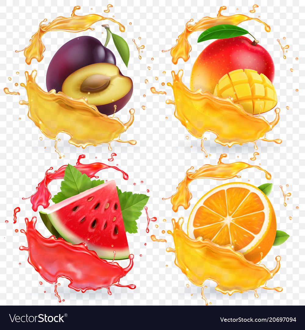 Orange watermelon plum and mango juice Royalty Free Vector