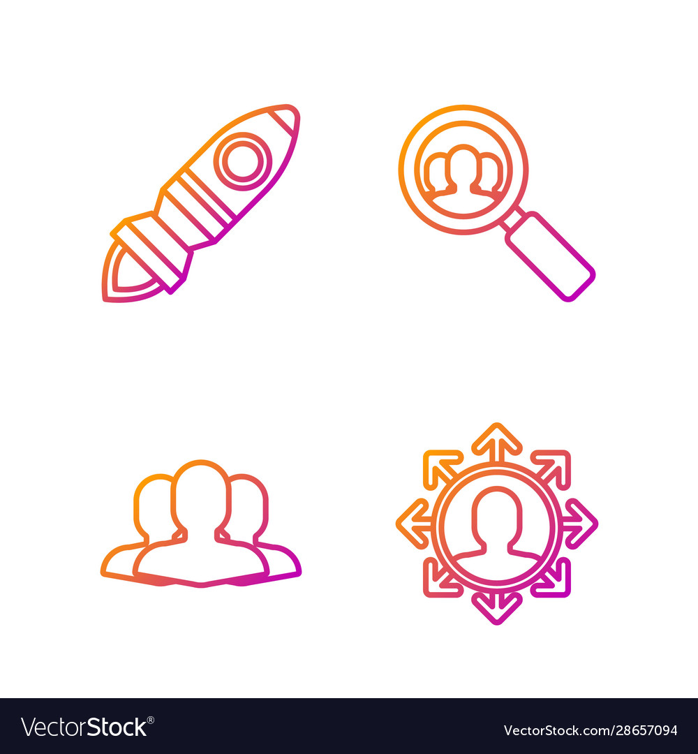 Set line project team base users group rocket vector image Set line project team base users group rocket