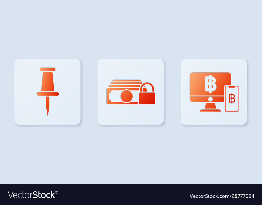 Set money with lock push pin and computer monitor vector image Set money with lock push pin and computer monitor