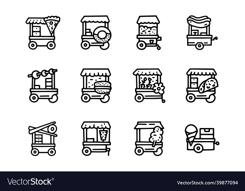 Street food carts line doodle simple icon