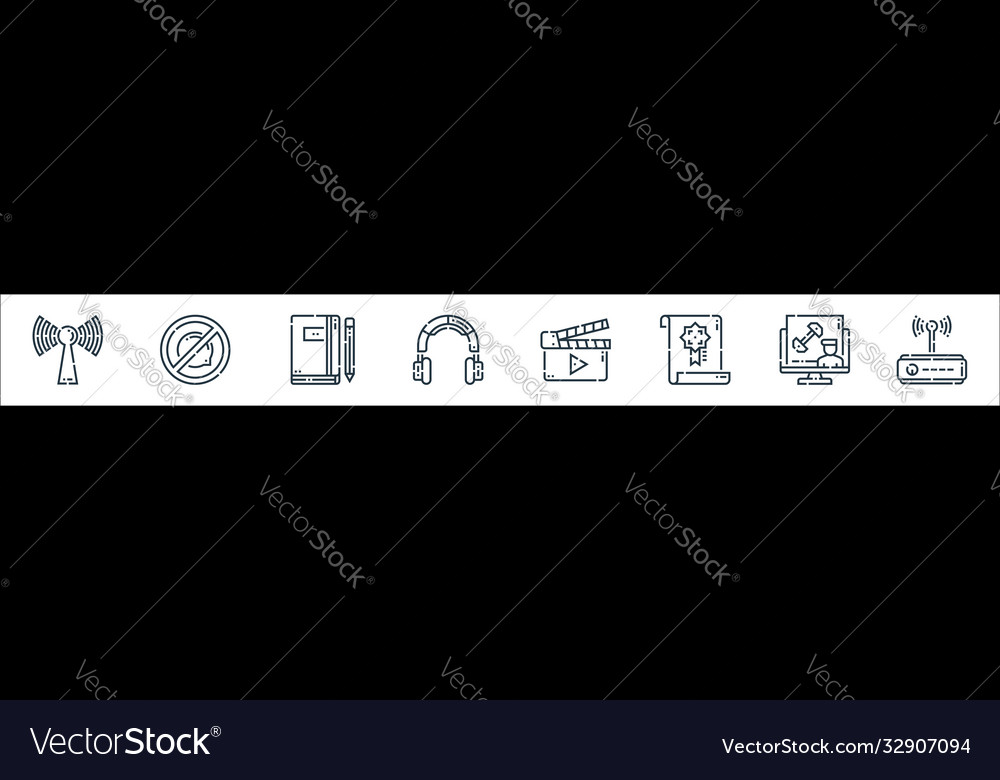 Videoblogger line icons linear set quality vector image Videoblogger line icons linear set quality