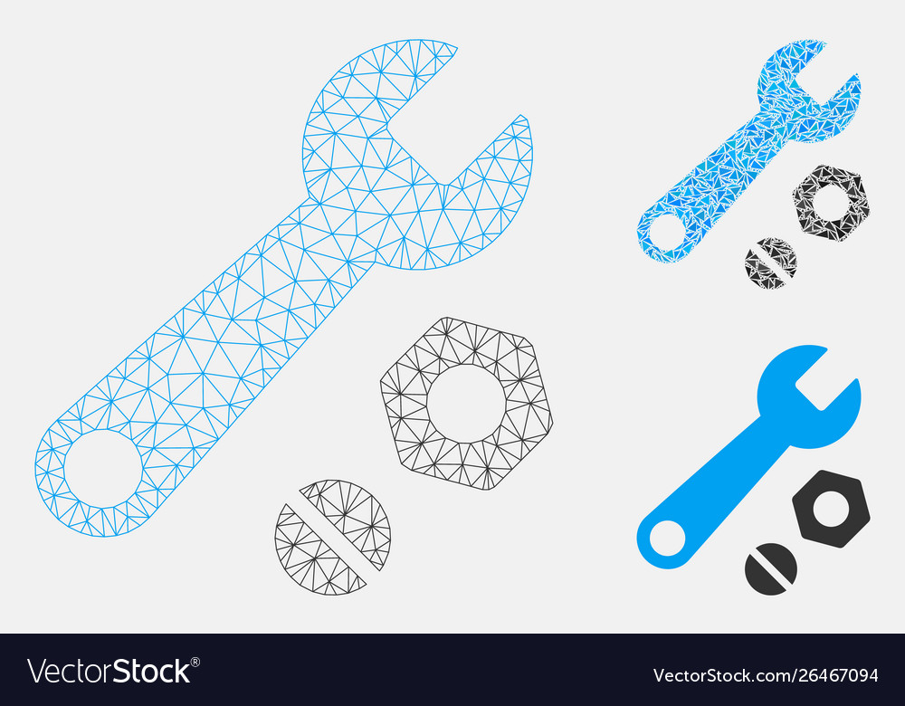 Wrench and nuts mesh 2d model triangle