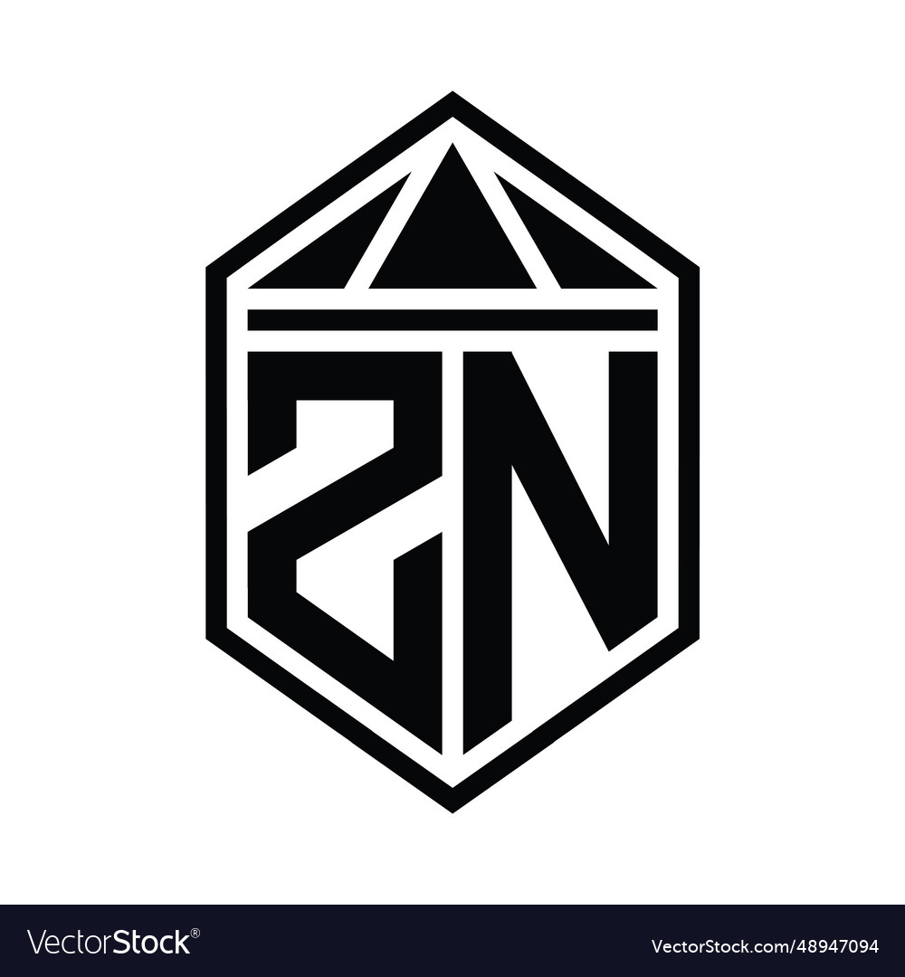 Zn letter logo monogram simple hexagon shield Vector Image