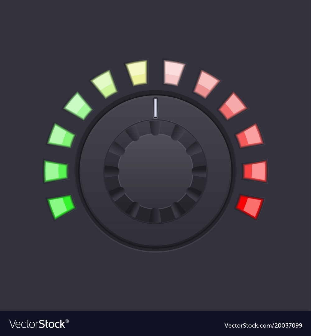 Black round knob button with red and green scale