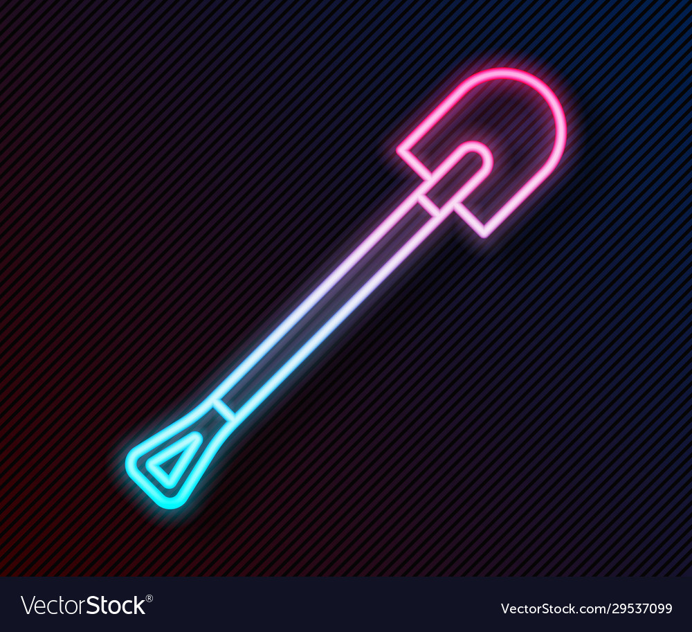 Glowing neon line fire shovel icon isolated