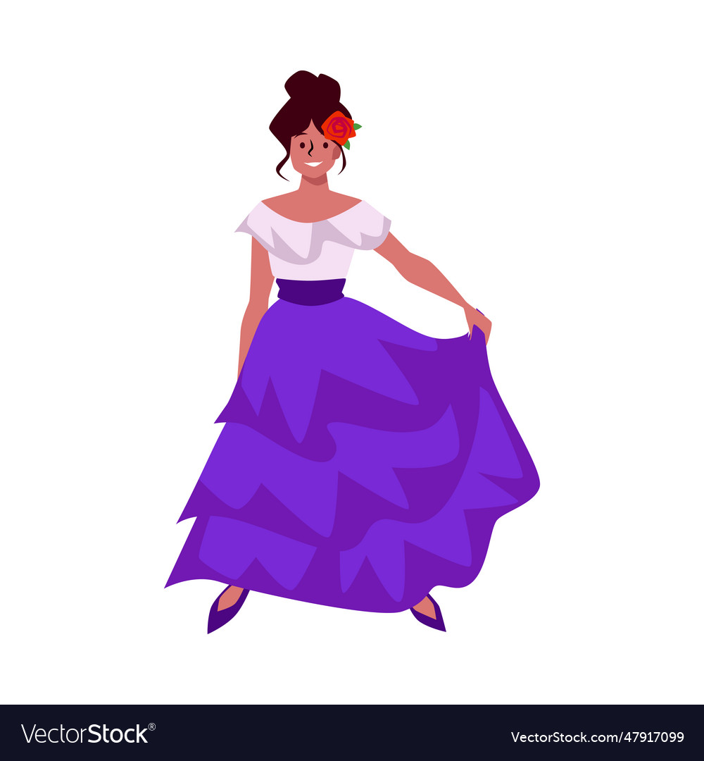 Mexican woman in long traditional dress white top Vector Image