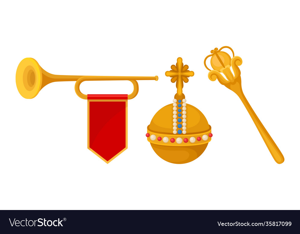Monarchy attributes with golden scepter vector image Monarchy attributes with golden scepter