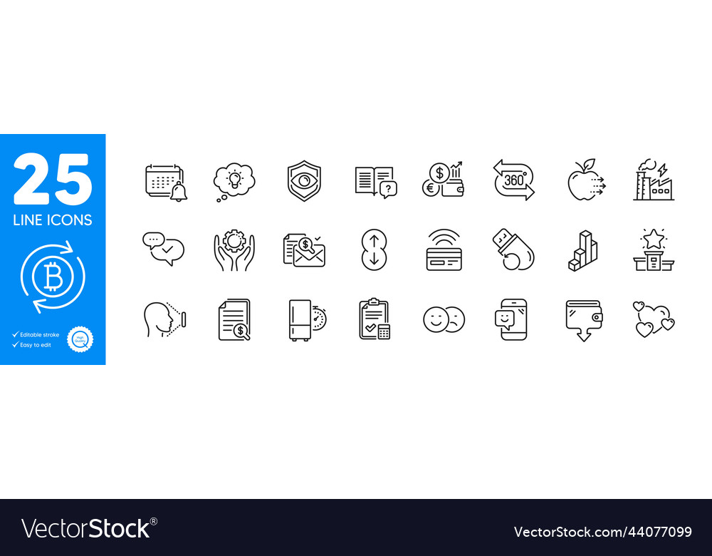 Outline icons set refresh bitcoin scroll down vector image Outline icons set refresh bitcoin scroll down