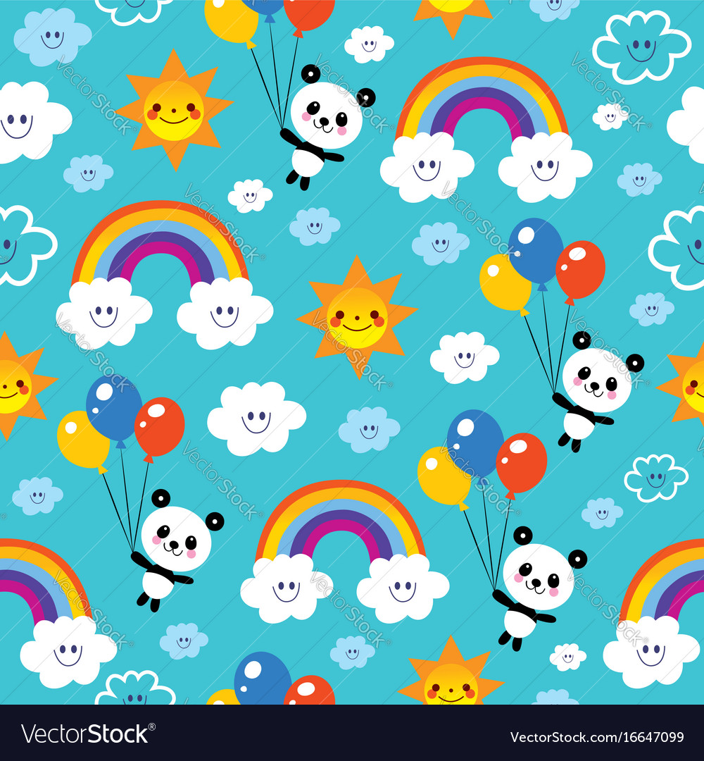 Panda Bär Regenbogen Wolken Himmel Kinder Muster