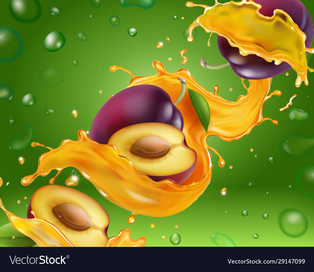 Plums in juice splash Royalty Free Vector Image