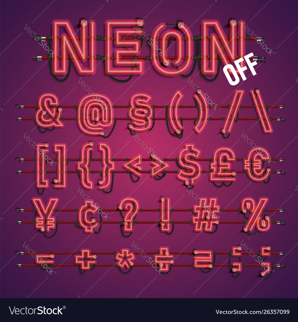 Realistic neon font with wires and console