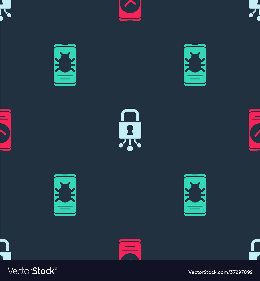 Set smartphone cyber security and system bug vector image Set smartphone cyber security and system bug