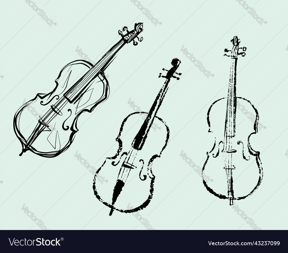 Violin textured ink brush drawing Royalty Free Vector Image