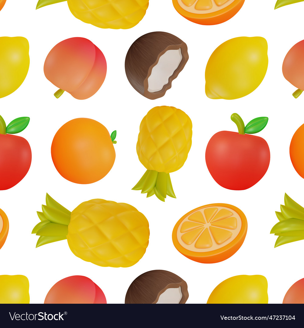 3d color different fruits seamless pattern Vector Image 3d color different fruits seamless pattern