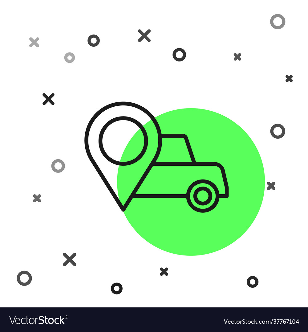Black line map pointer with taxi icon isolated