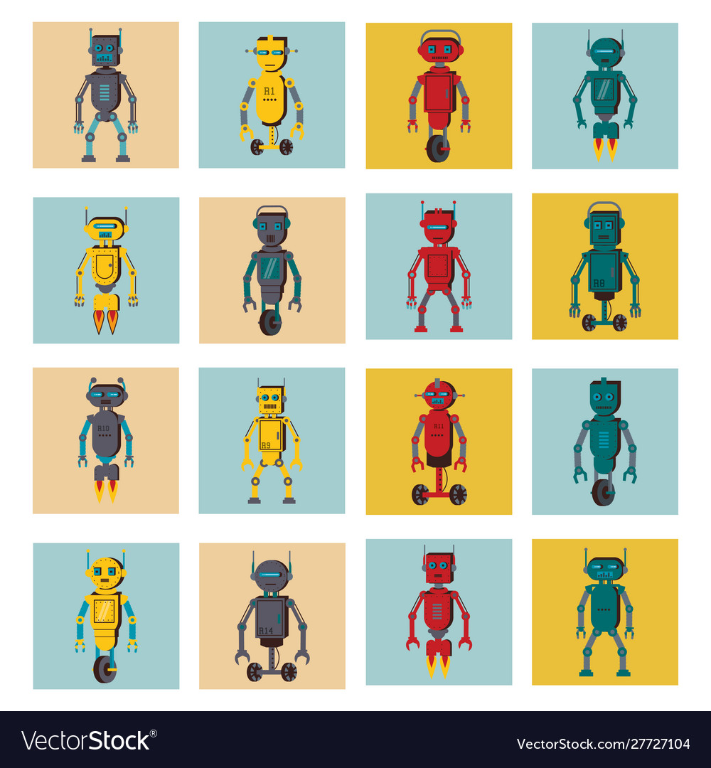 Bundle robots technology set icons Vector Image Bundle robots technology set icons