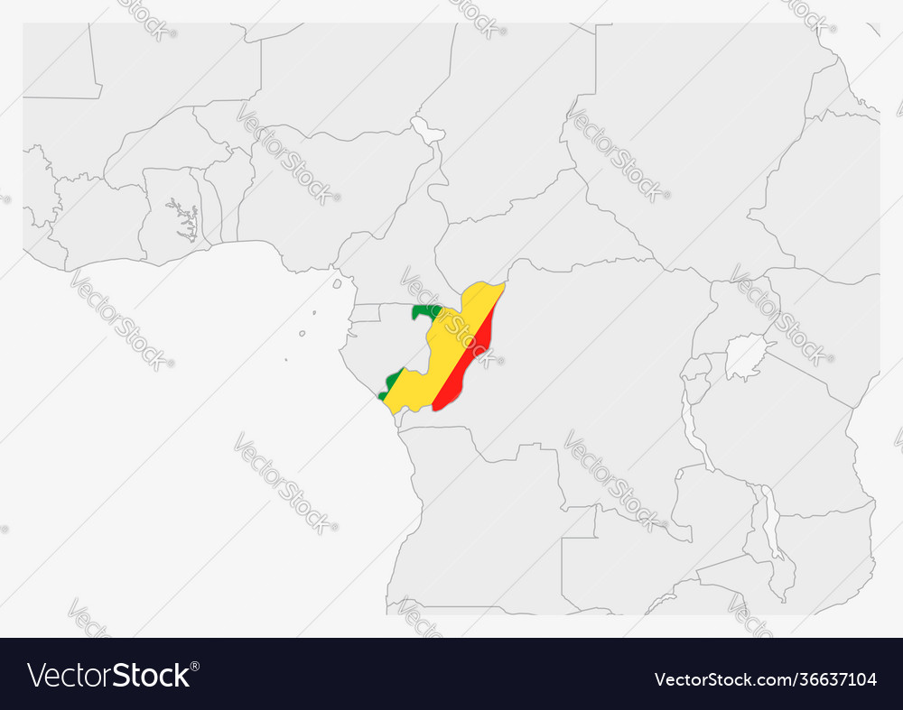 Congo map highlighted in flag colors