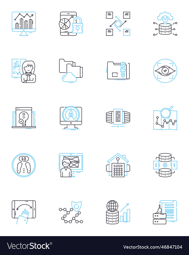 Data administration linear icons set management vector image Data administration linear icons set management