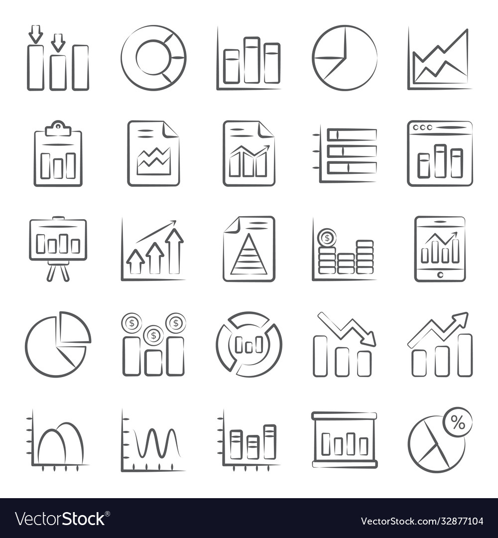 Data analytics doodle icons pack Royalty Free Vector Image