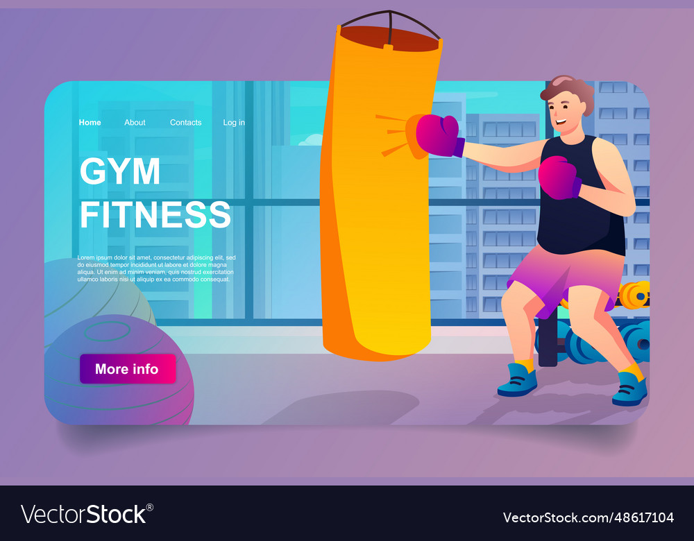 Fitness at gym concept in cartoon design