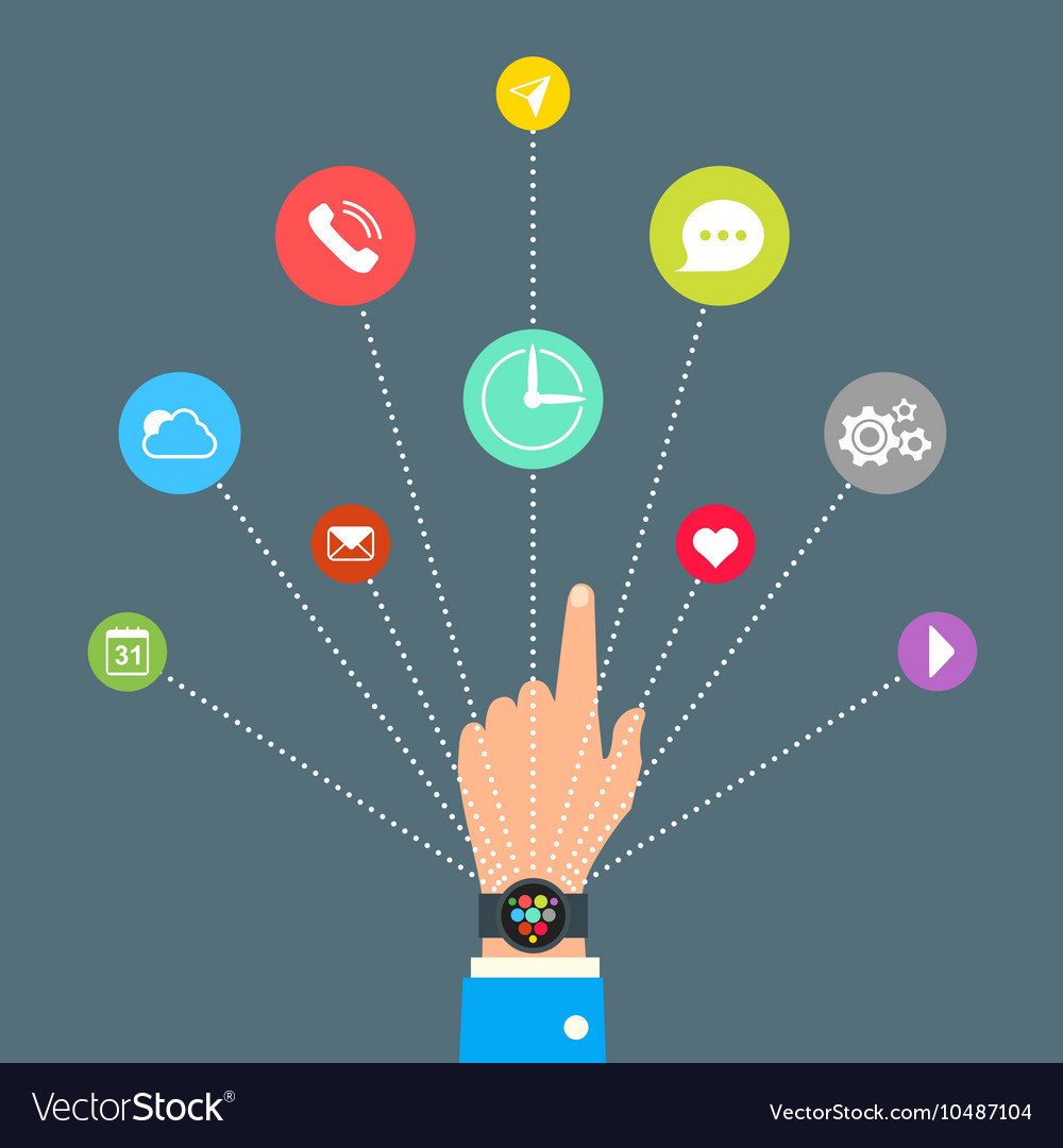 Hand with smart watch and technology functions