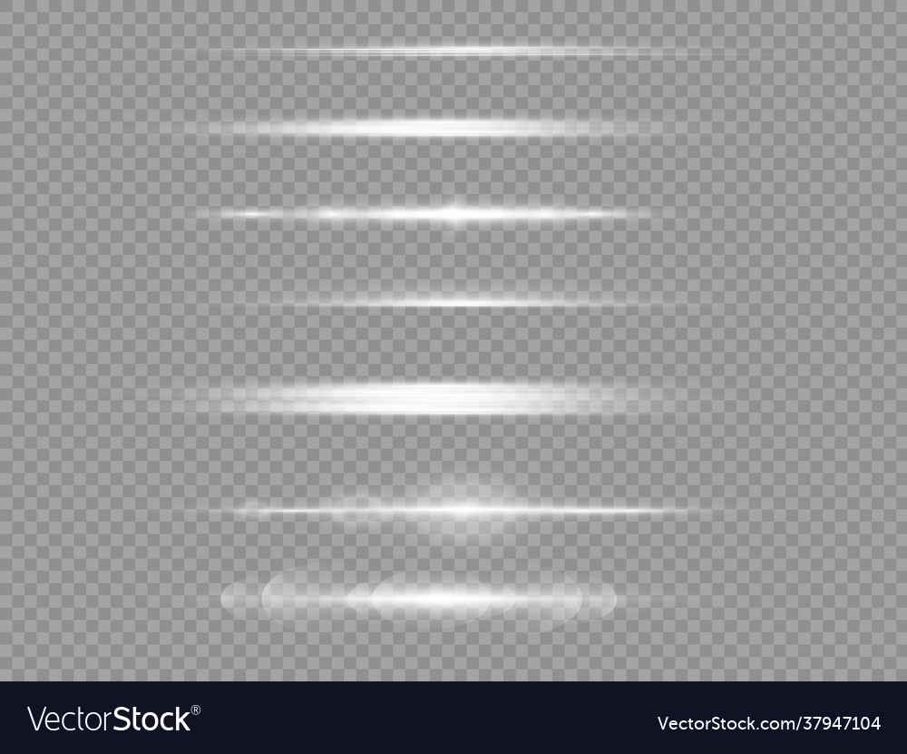 Horizontal light rays white glow beams flares Vector Image