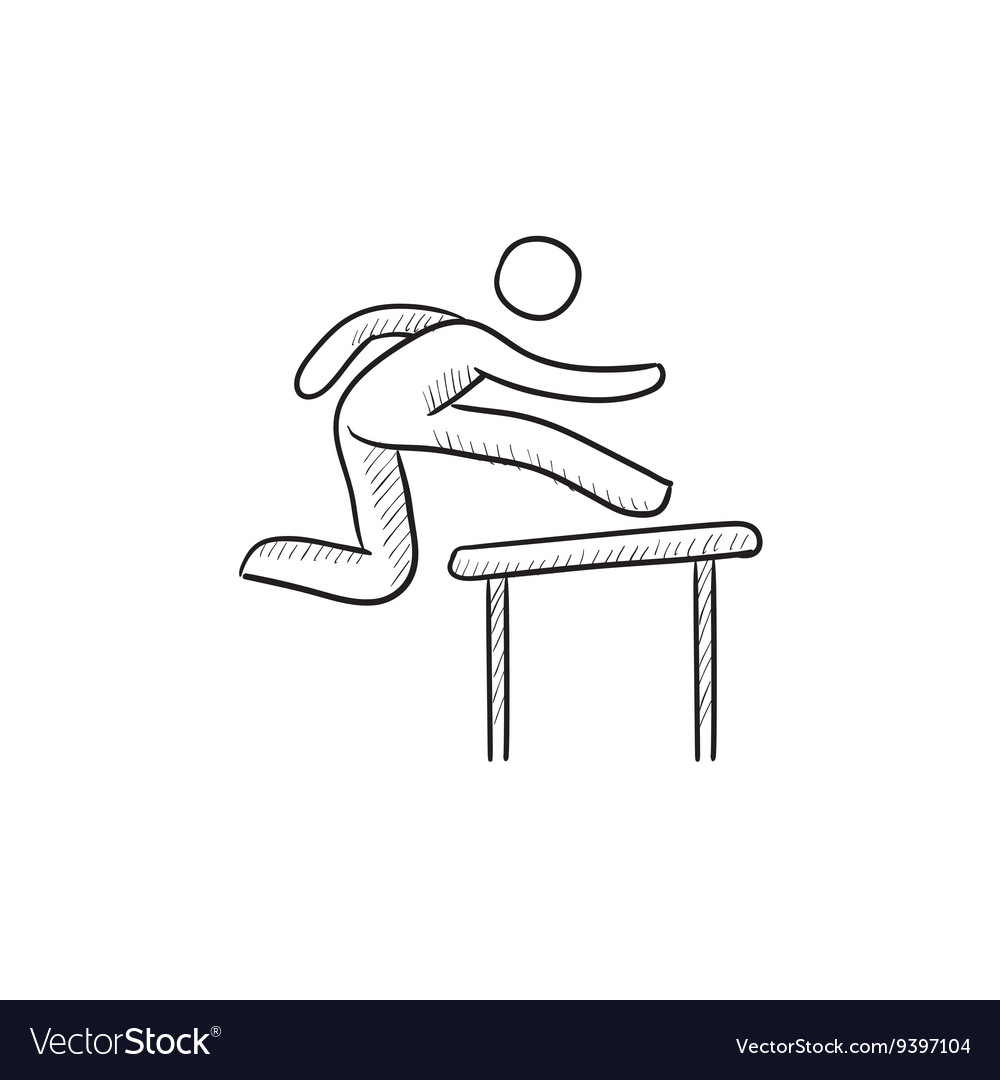 Man running over barrier sketch icon