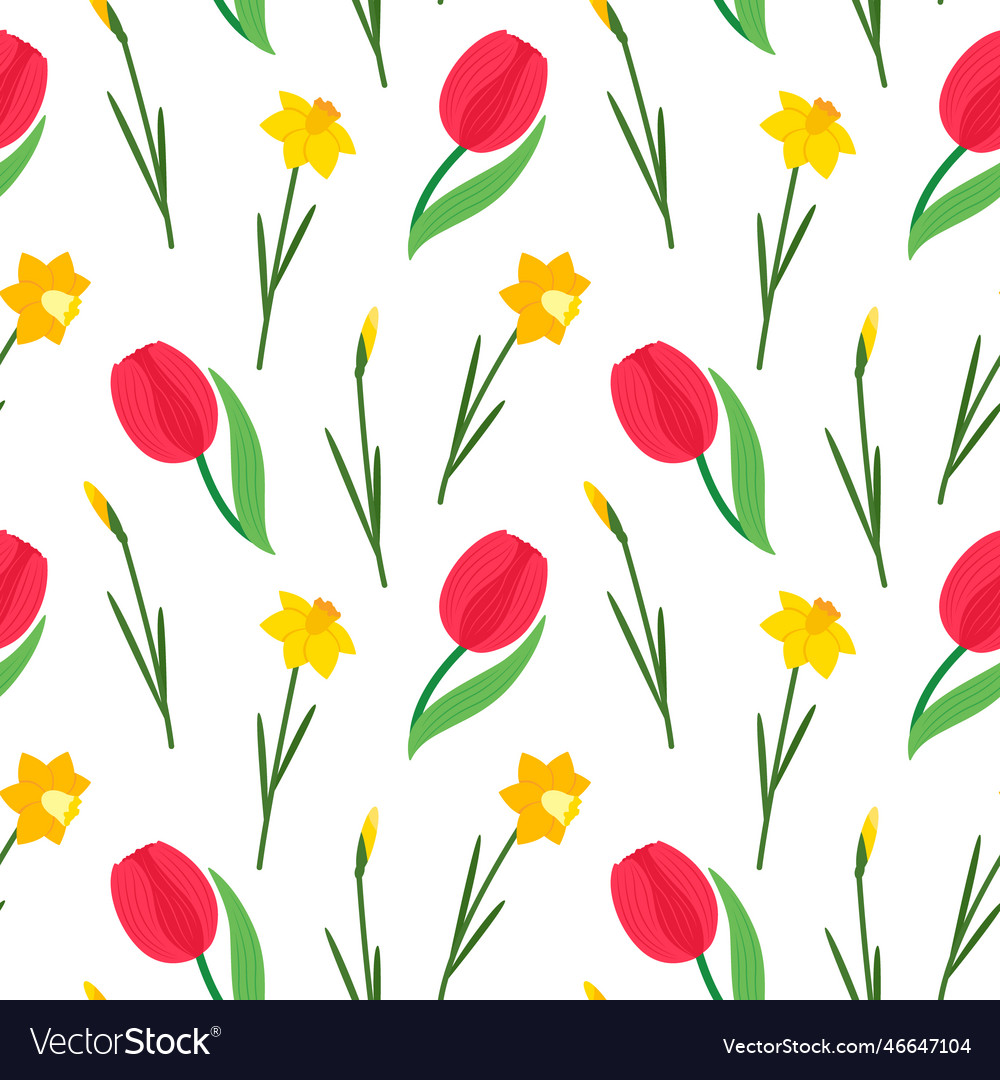 Seamless pattern with daffodils and tulips Vector Image Seamless pattern with daffodils and tulips