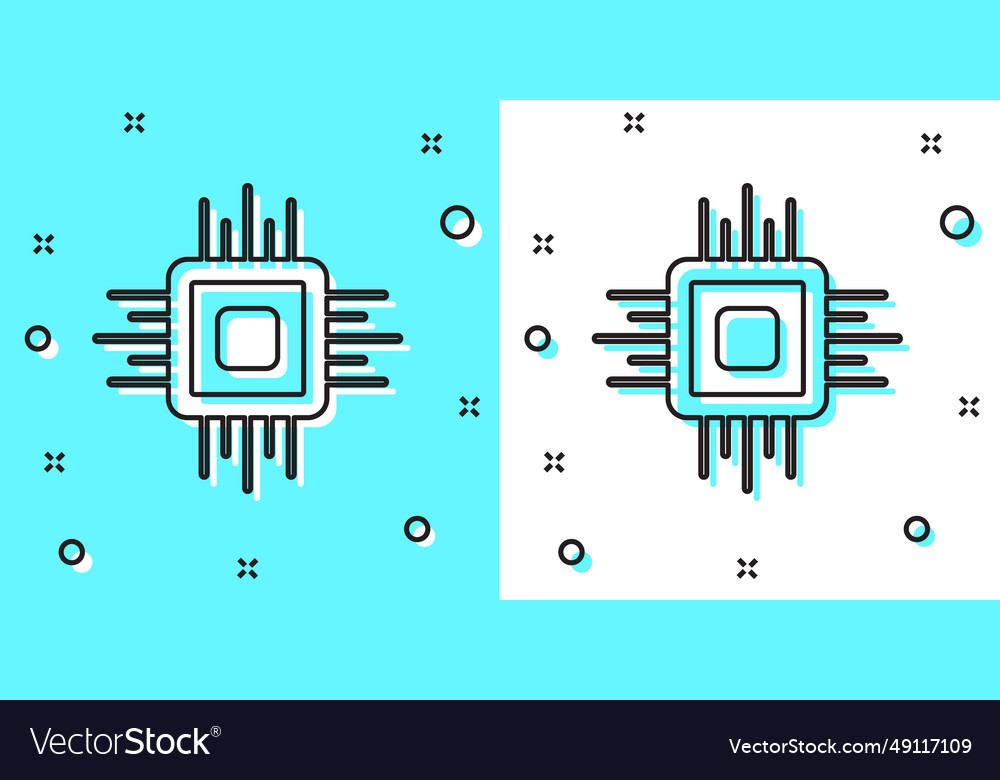Black Line Computerprozessor mit Mikroschaltungen vector image Black Line Computerprozessor mit Mikroschaltungen