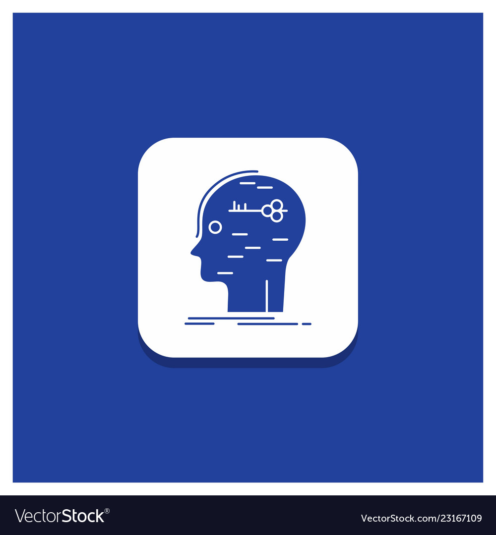 Blue round button for brain hack hacking key mind