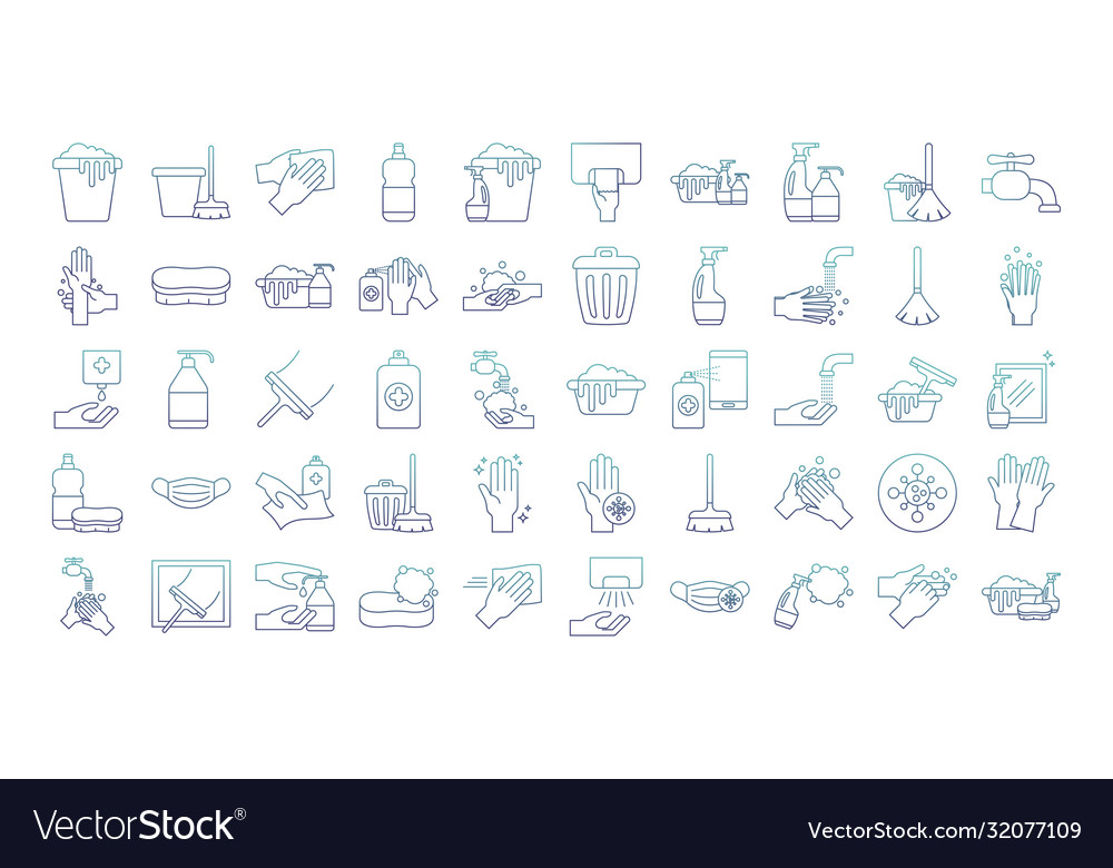 Cleaning service degraded line style icon set Vector Image