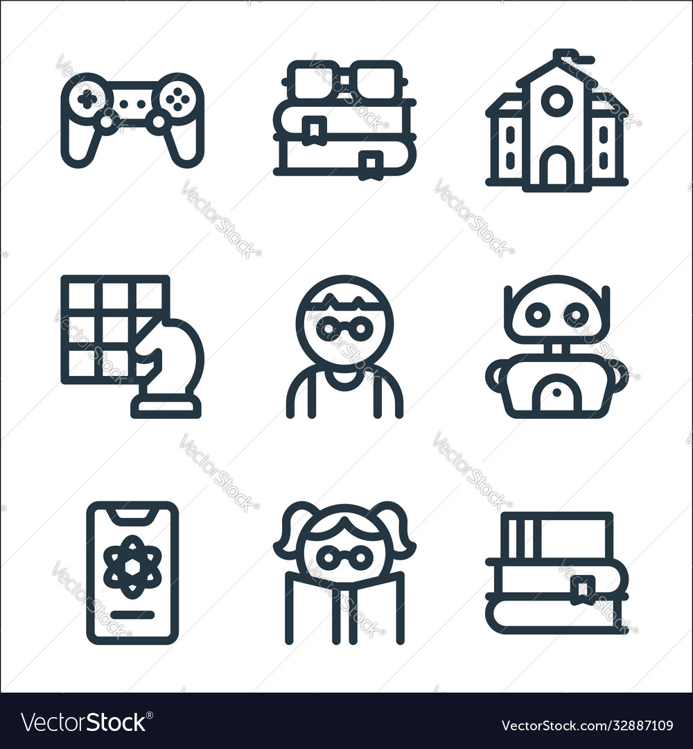 Nerd line icons linear set quality vector image Nerd line icons linear set quality