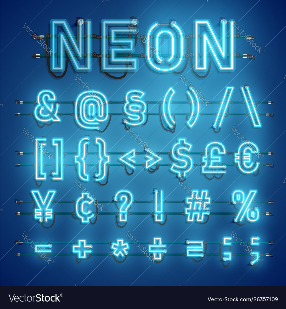 Realistic neon font with wires and console