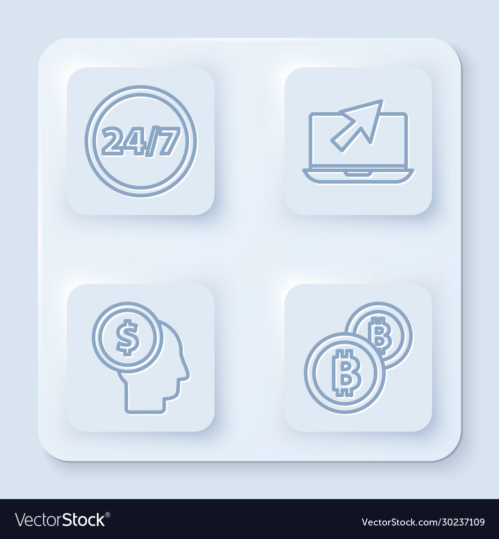 Set line clock 24 hours laptop and cursor vector image Set line clock 24 hours laptop and cursor