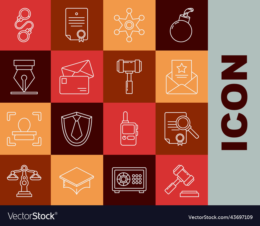 Set line judge gavel document with search vector image Set line judge gavel document with search