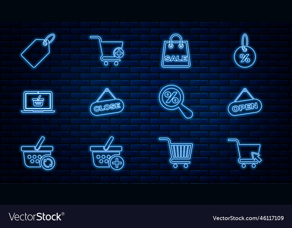 Set Linie Einkaufswagen mit Cursor Hängeschild vector image Set Linie Einkaufswagen mit Cursor Hängeschild